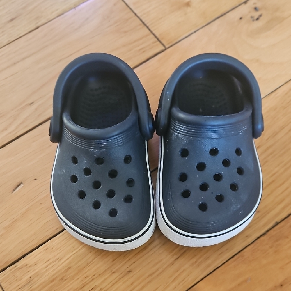 CROCS Kids Black Clog Sandals with White Trim